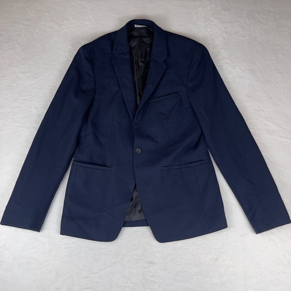 Zara Other - Zara Blazer Jacket Men's 38 Navy Textured Lined Single Breasted Notch Lapel